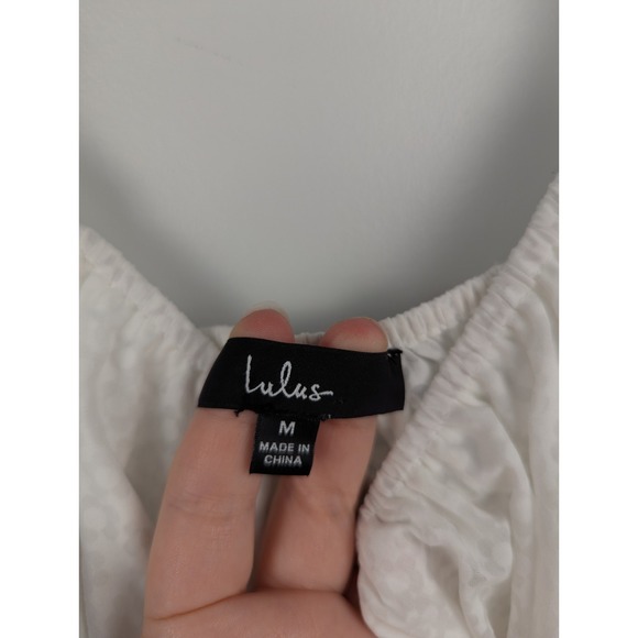 Lulus Tiers To Me White Puff Sleeve Tiered Dress Mini Skater M Off‎ The Shoulder - Picture 7 of 13